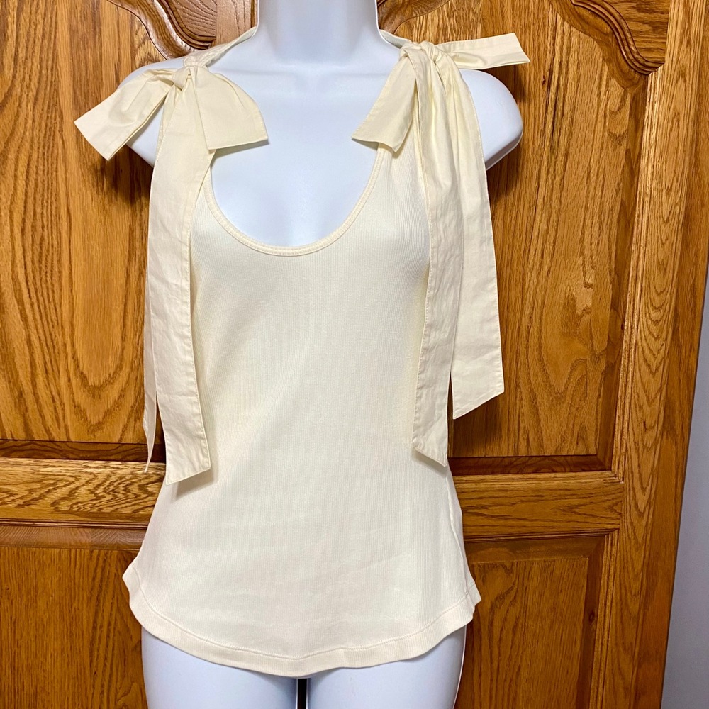 Ulla Johnson White Bailey Bow Shoulder Cotton Ribbed Knit Tank Top Women's Small